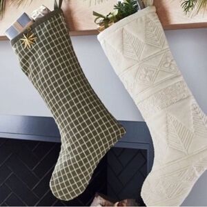 Threshold Studio McGee Windowpane Olive-Cream  Christmas Stocking